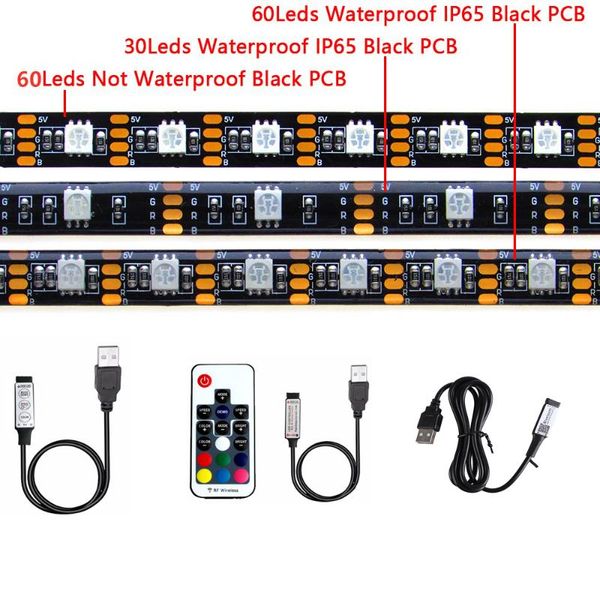 

strips 5v usb led strip light rgb waterproof black pcb 0.5m 1m 2m 3m 4m 5m tape pc tv backlight with remote controller