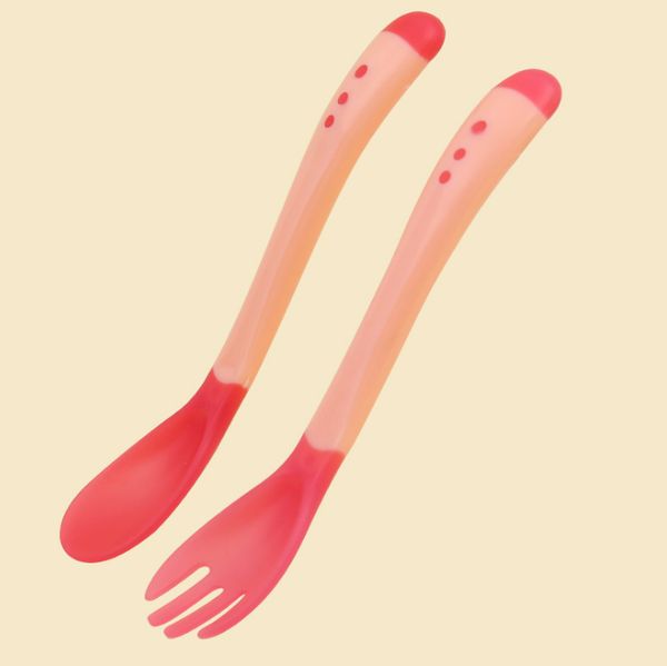 

2021 6 pcs baby spoons heat sensitive infant spoons sensitive utensils baby silicone spoon and fork in stock quckily delivery