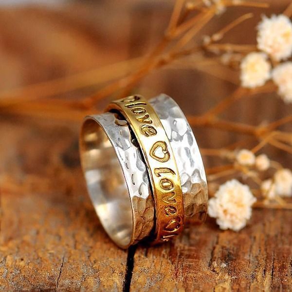 

cluster rings 2021 trend punk metal finger anti stress stainless steel ring for couple vintage two-color love engagement women, Golden;silver
