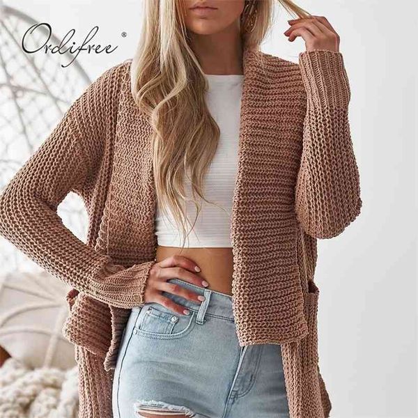 

autumn winter women knitted sweater cardigan warm thick loose casual outwear coats 210513, White