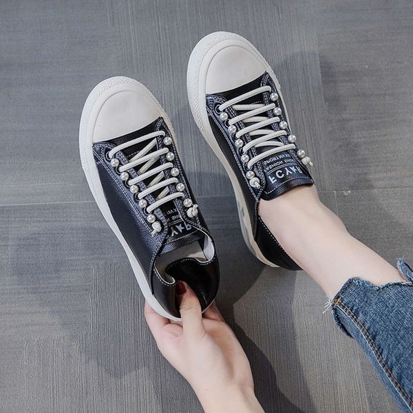 

casual shoes leather small white shoes women's korean versatile board qcsd, Black