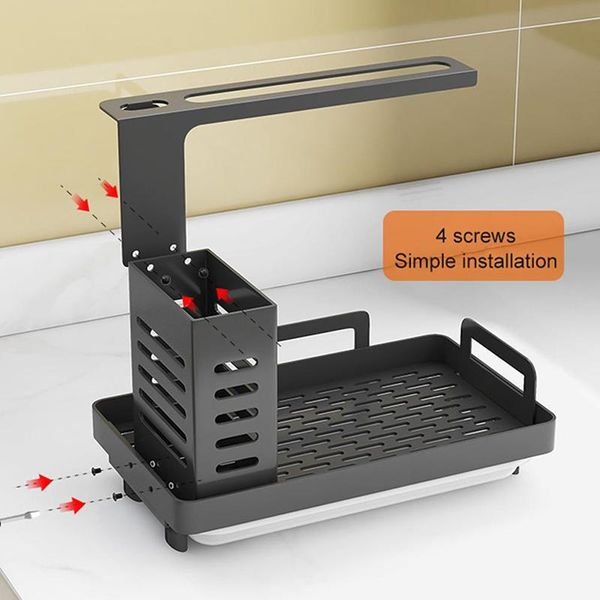 

kitchen sink caddy organizer stainless steel sponge soap brush holder with drain pan premium drying rack storage & organization