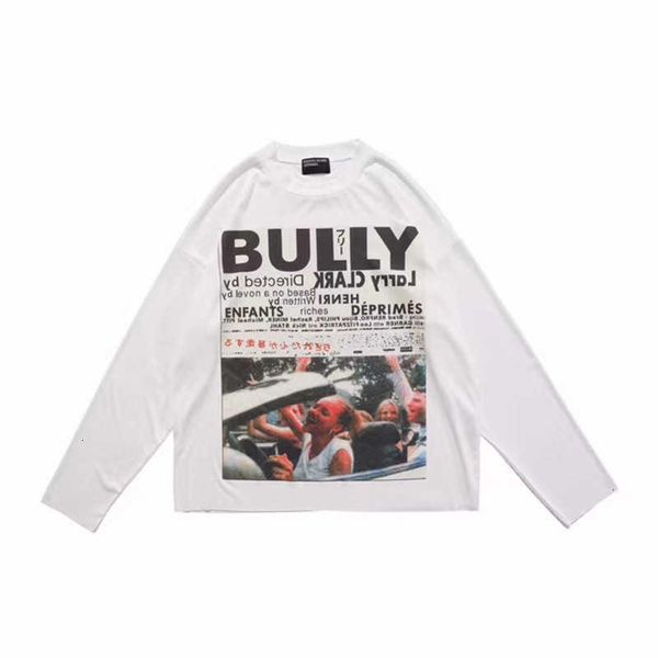 

women's t-shirt poster printing raw edge erd long sleeve t-shirt men women 1:1 loose casual white tee e.r.d vintage t shirt bfm1
