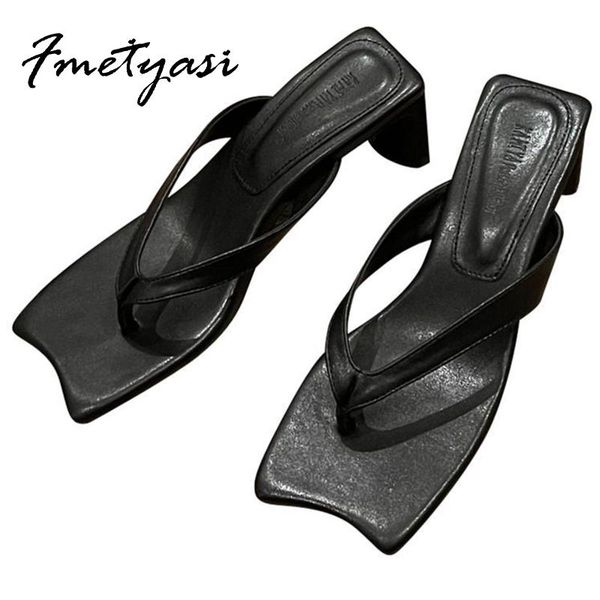 

sandals women sandal square high heel elegant slip on sliders ladies summer outdoor beach flip flops dress pumps roman height increasing, Black