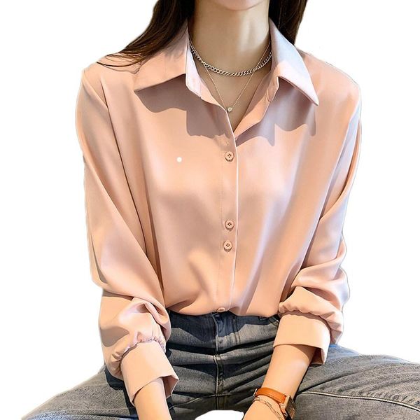 

chiffon shirt for women 2021 spring fashion professional plus size loose drape long sleeve solid color female lr1146 women's jackets, Black;brown