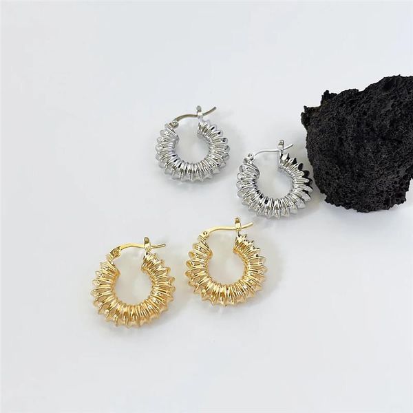 

hoop & huggie minimalist gold silver color twisted tube earrings for women geometric chunky thick textured earring jewelry, Golden;silver