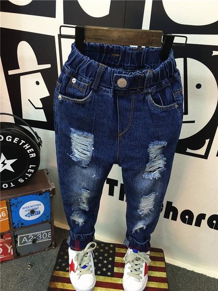 

jeans fashion boys broken hole pants trousers child kids baby spring autumn children's clothes, Blue