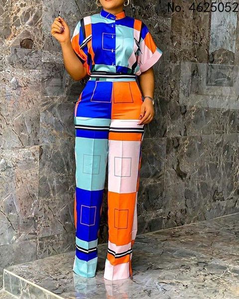

ethnic clothing 2021 ladies fashion printed shirt short sleeve lapel temperament commuter versatile slacks 2 piece set, Red