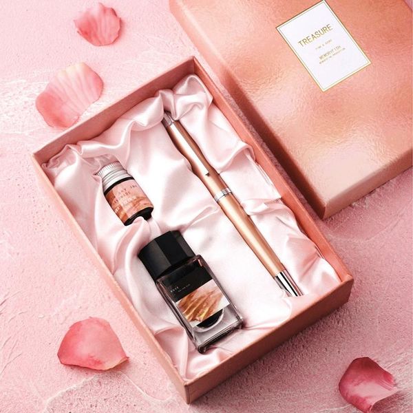

fountain pens rose gold pen with powder ink gift box