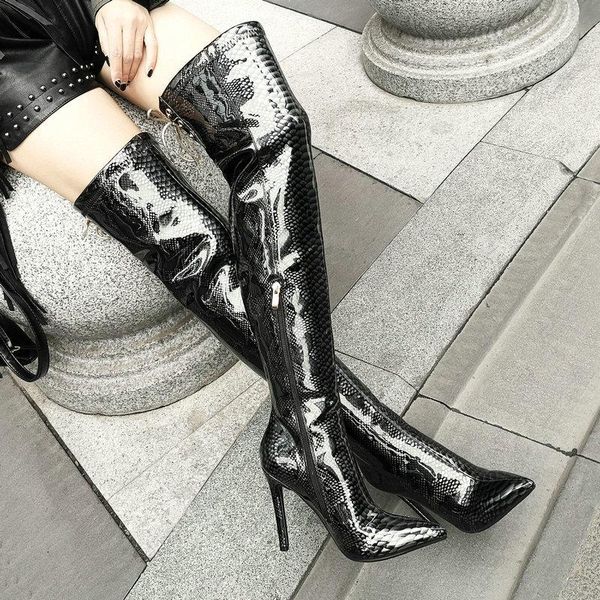 

boots 2021 fashion women's over the knee women pointed tow zipper long thin high heel autumn winter thigh black blue