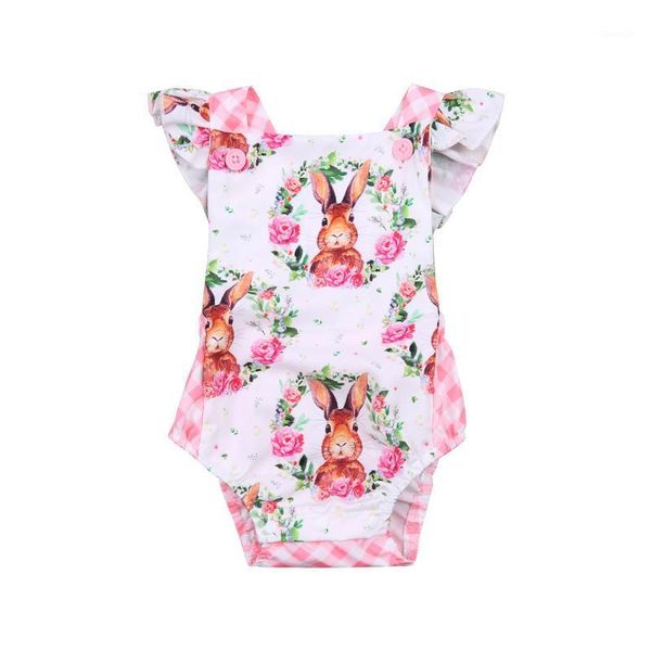 

easter days born baby girls boys romper floral print ruffles sleeve backless jumpsuits rompers, Blue