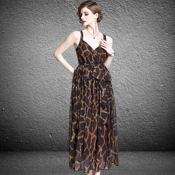 

boutique dress women's 2021 summer bandage leopard chiffon suspender long skirt, Black;pink