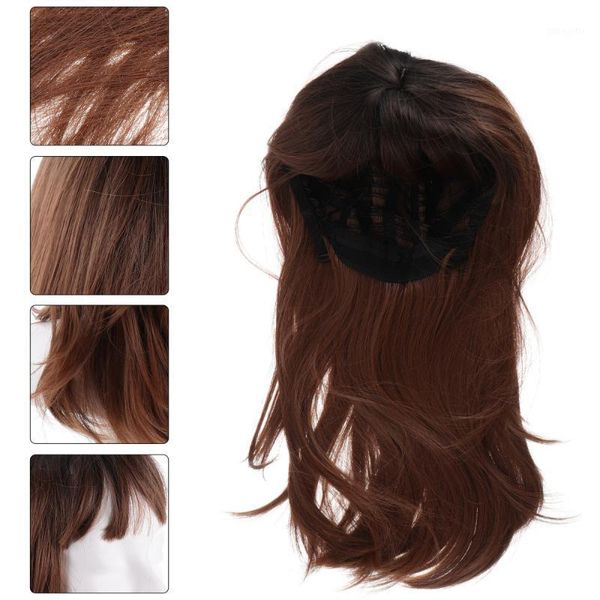 

wavy party wig cosplay hairpiece natural looking with flat bang1, Black