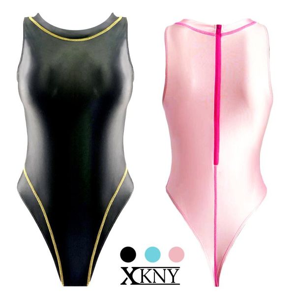 

one-piece suits xckny one piece swimsuit t-shaped tight oil glossy stagnant water oily high fork