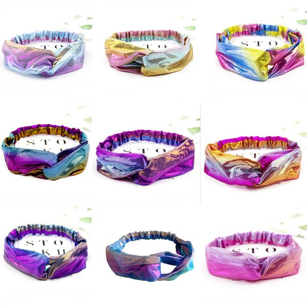 Party Favor Laser Headband Gradiente Rampa Tie-Dye Head Bands Cross Knotted Headbands Acessórios de Cabelo Mulheres Lavar Rosto Cabelos Banda 9 Estilo DB891