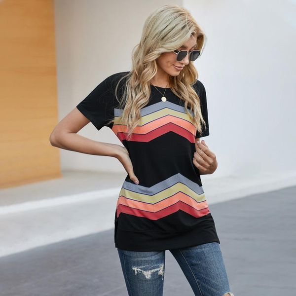 

women's t-shirt 2021 summer fashion broken pattern short-sleeved women european and american large size loose pullover top, White