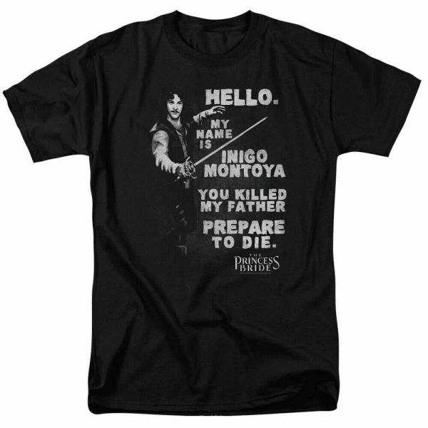 

the princess bride hello again t shirt mens licensed 80s movie tee inigo black, White;black