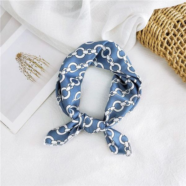 

scarves chain print square silk scarf small neck women fashion office lady hair band foulard hand kerchief female bandana, Blue;gray