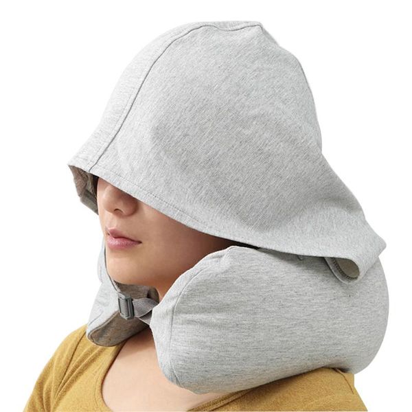 

pillow gray hooded u-shaped car office rest travel airplane neck support 1pcs