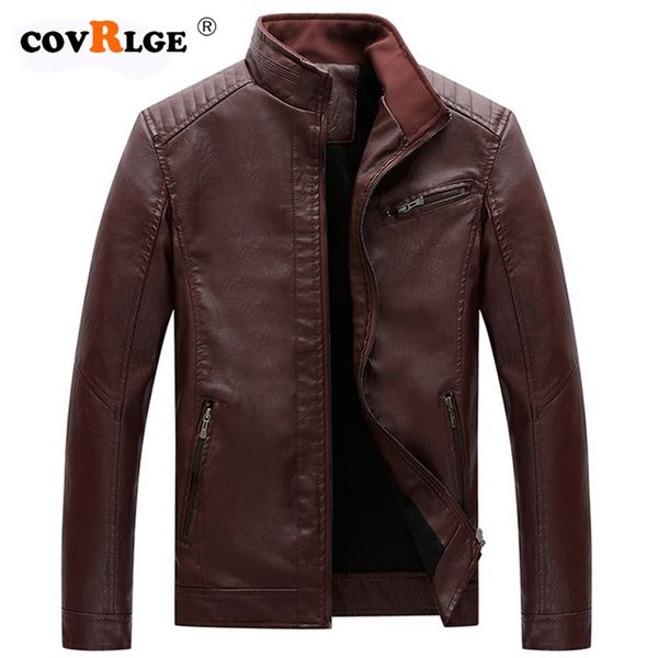 

covrlge faux leather biker jackets fashion autumn pu jacket size 4xl black mens stand collar fleece coats mwp054 210923