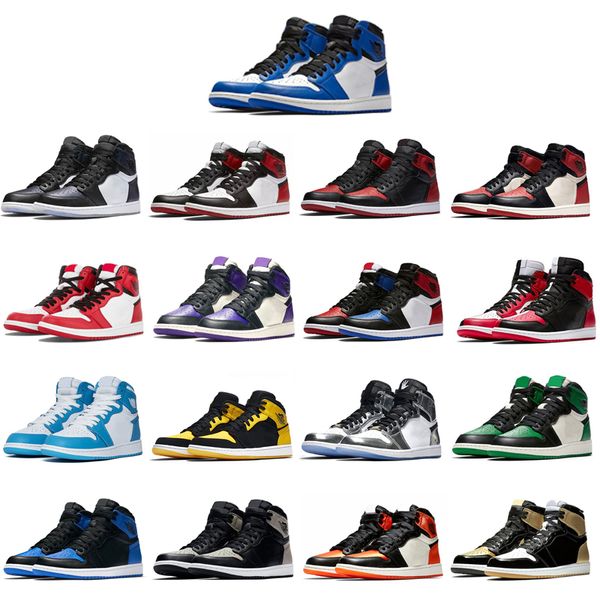 

1s basketball shoes men jumpman 1 UNC Black Toe Gold Top 3 Shadow with mark mens sports sneakers size 36-46, Pine green with black mark