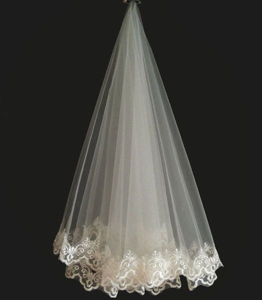 

bridal veils 1.5m new popular bridal veils lace edge appliques wedding bride veil, Black