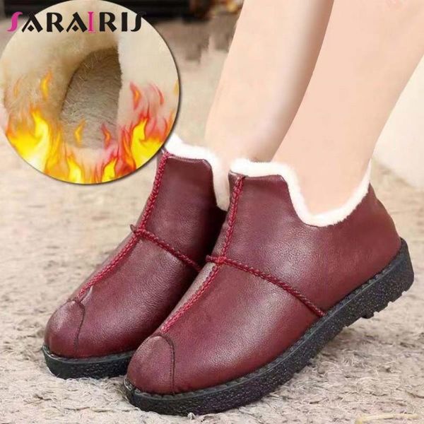 

boots sarairis fashion female warm fur simple winter snow women flat with thick plush shallow slip on shoes woman, Black