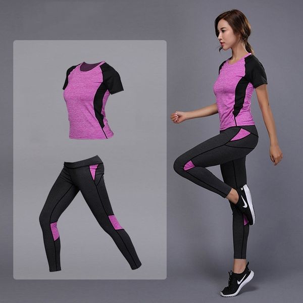 

5 colors women's sportswear set sports fitness gym set running tennis shirt+pants yoga leggings jogging workout suit, Black;white