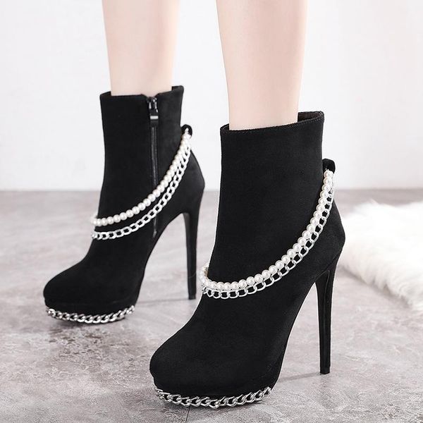 

boots pearl 13cm high-heeled platform women's fashion pumps shoes, Black