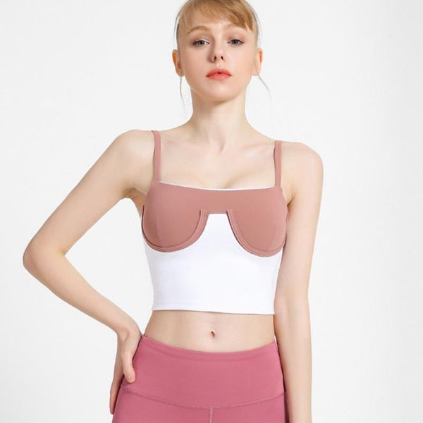 

color matching sports vest thin shoulder strap yoga crop beautiful back fitness tank gym running underwear clothing, White;black