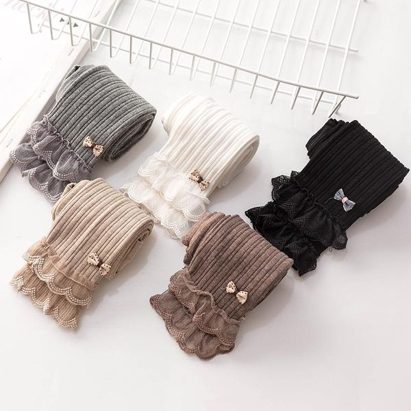 

trousers autumn style stitching mini bowknot cropped cute baby cotton slim leggings outer wear lace toddler child, Blue