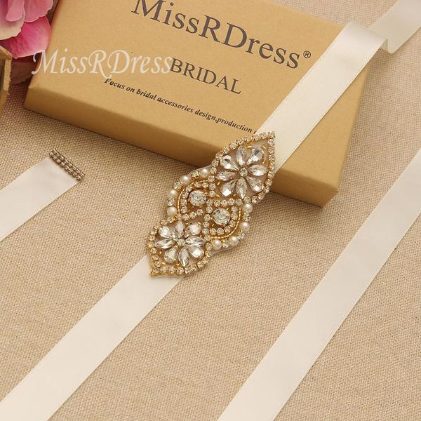 

wedding sashes missrdress pearls belt gold crystal bridal sash rhinestones ribbons flower for accessories jk913, White