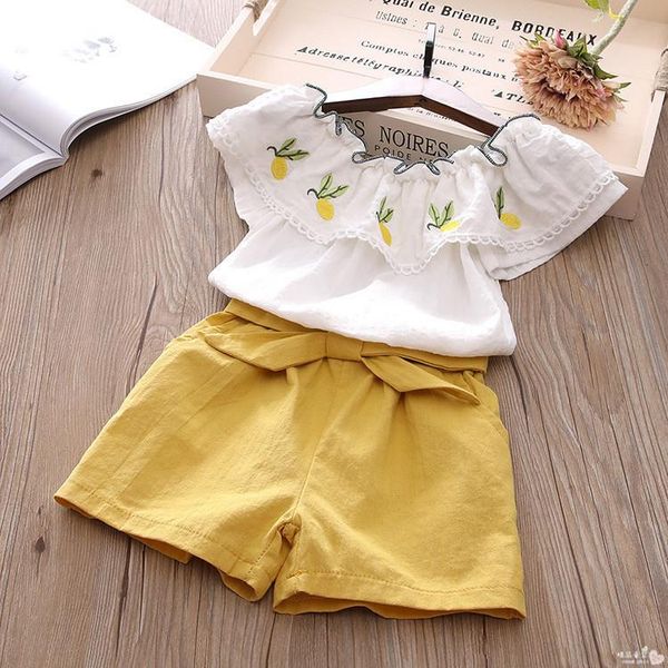

clothing sets summer 2021 korean children's baby lotus leaf ling embroidered shirt + shorts 2-piece set, White