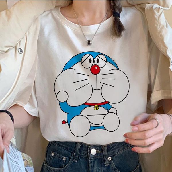 

women's t-shirt harajuku t-shirts goth y2k tshirt female vogue print short sleeve &tees women 90s clothing kawaii blue doraemon top, White