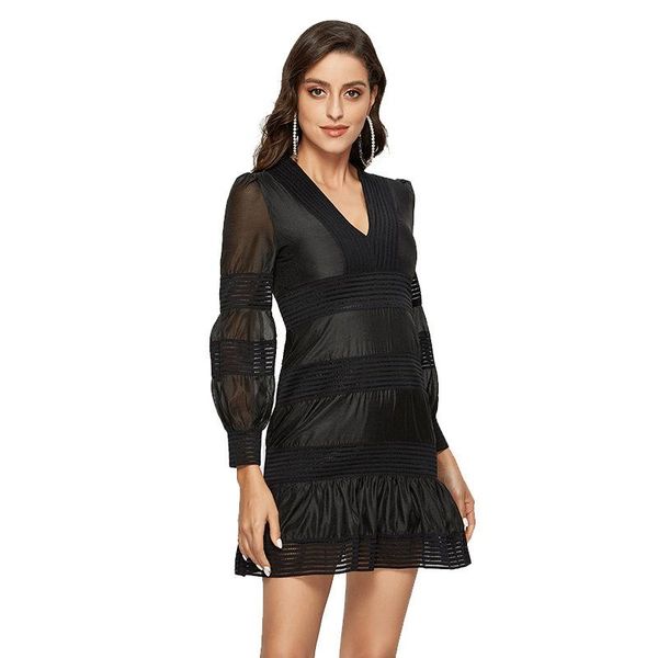 

casual dresses spring summer mini white dress ladies long sleeve empire bodycon wrap woman black brand designer runway retro 2021, Black;gray