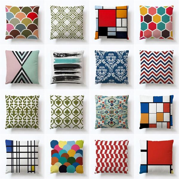 

cushion/decorative pillow factory geometric lattice cotton linen pillowcase digital printing home sofa cushion cover office seat lumbar