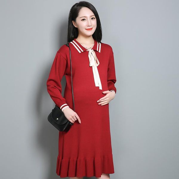 

maternity dresses sweater skirt 4xl-6xl women's knitted with bow, White