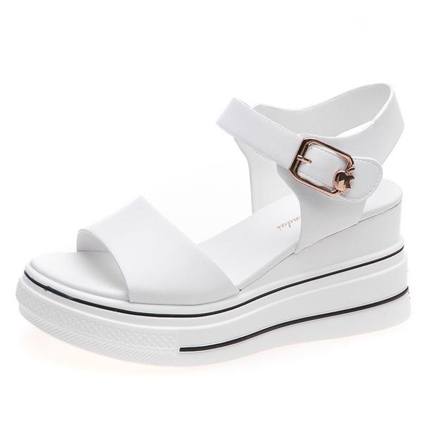 

women's sandals wedges 2021 genuine leather girl student summer korean high heels thick bottom roman shoes female, Black