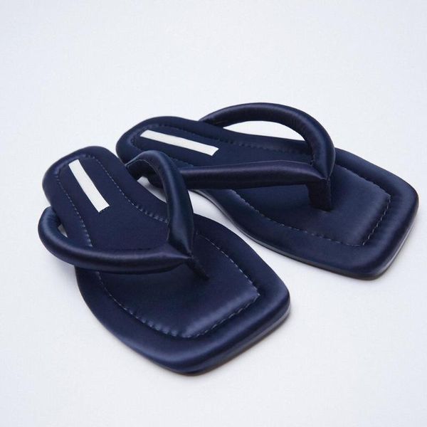 

slippers shoes woman 2021 flat rubber flip flops low shallow square toe pantofle hawaiian pu basic slides f, Black