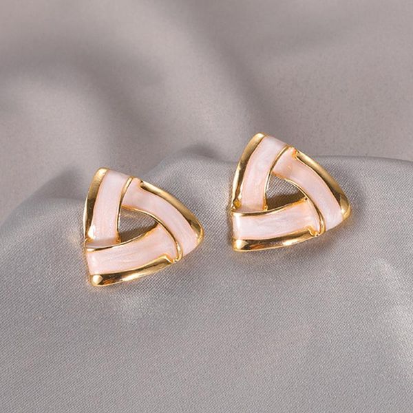 

hoop & huggie s925 needle korean temperament simple triangle enamel dripping metal earrings pink cute female, Golden;silver