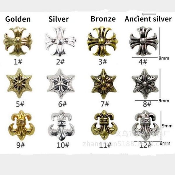 

nail art decorations retro jewelry punk alloy cross army flower hexagonal star sticker ornament wholesale halloween accessories piercing, Silver;gold