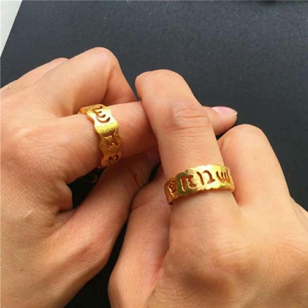 

wedding rings for women men 24k gold ring hollow sanskrit letter party engagement jewelry wholesale, Slivery;golden