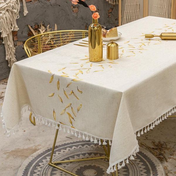 

table cloth 2021high-grade embroidered tablecloth cotton and linen rectangular waterproof dustproof tassel