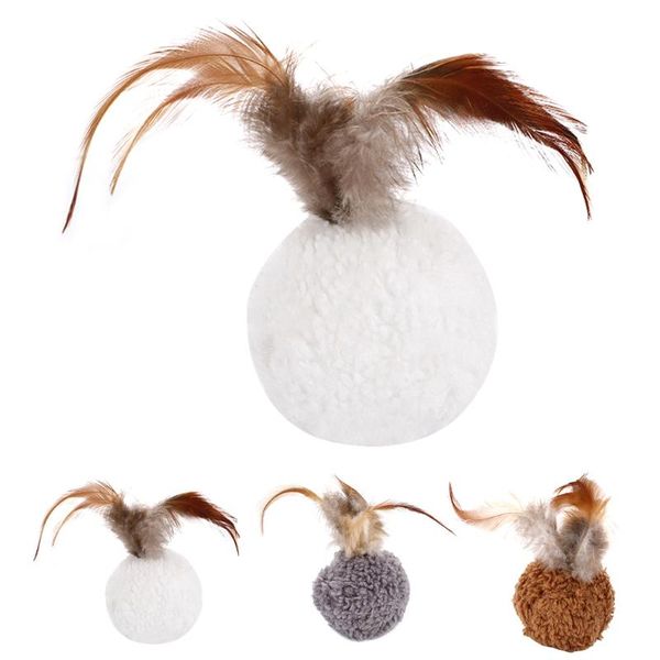 

cat toys 1pcs ball toy faux feather decor training interactive chew pet chase