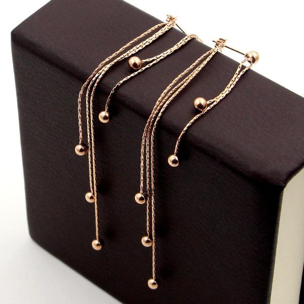 

stud wholesale fashion festival chain steel ball rose gold tassel earrings long beads women jewelry to send e306, Golden;silver