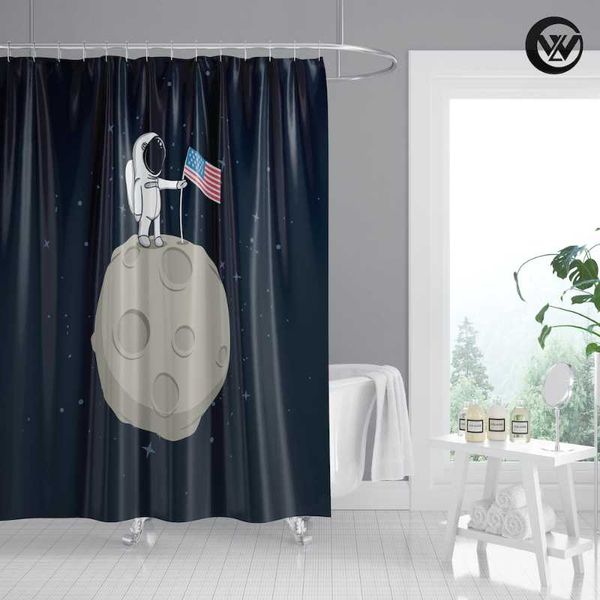 

shower curtains wholesale polyester fabric print space astronaut bath curtain, custom extra long funny bathroom curtain