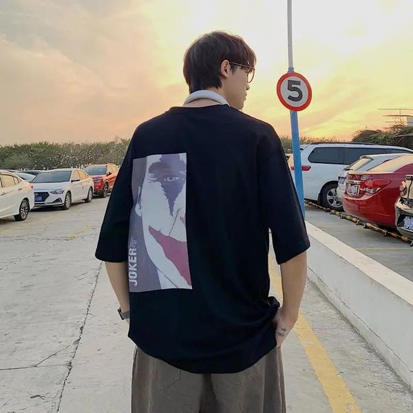 

men's t-shirts half sleeve white boys fashion cartoon t shirts anime shirt casual summer alternative clothing oversized streetwear, White;black
