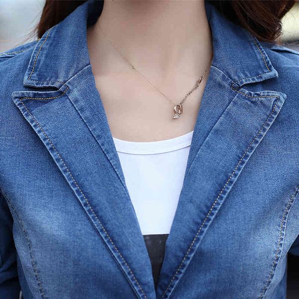 

Women's Jackets yunting Spring Autumn Slim Denim causal Blue Long Sleeve jeans jacket One Button Fashion Suit 201014 IN53, Black;brown
