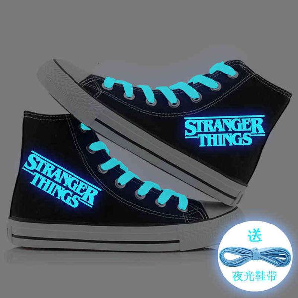 

strange story blue luminous couple high canvas shoes korean men's cloth women's, Black;white