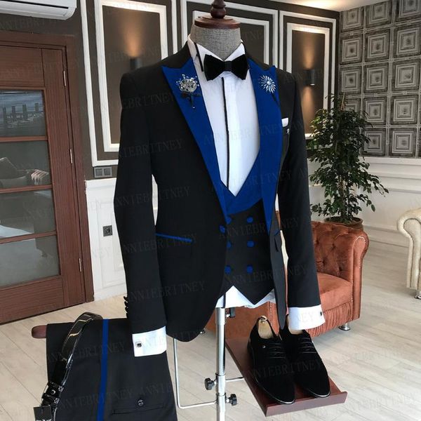 

men's suits & blazers formal men suit 3 pieces male business jacket custom groom wedding tuxedo blue velvet lapel blazer vest pants, White;black